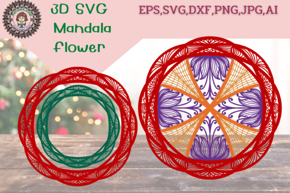 3D SVG Mandala Flower for Paper Flowers and Branding Projects