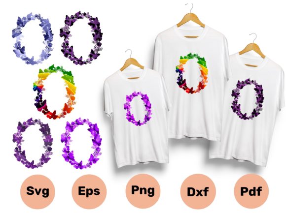 3D SVG Rainbow Wreath Flower Butterfly for T-Shirt Designs and Graphics