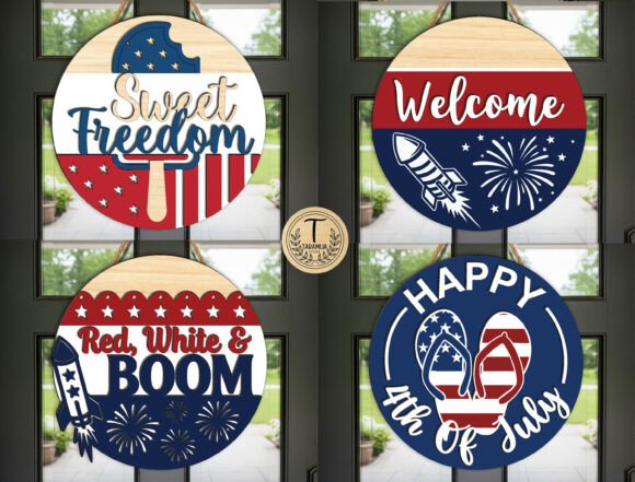 4th of July Door Sign SVG Bundle: Laser Cutting and Other Celebrations