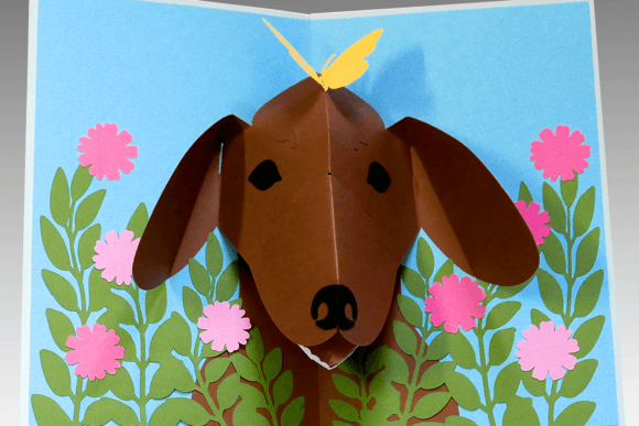Dachshund and Butterfly Pop-up Card: A 3D SVG Animal Design for Creative Campaigns