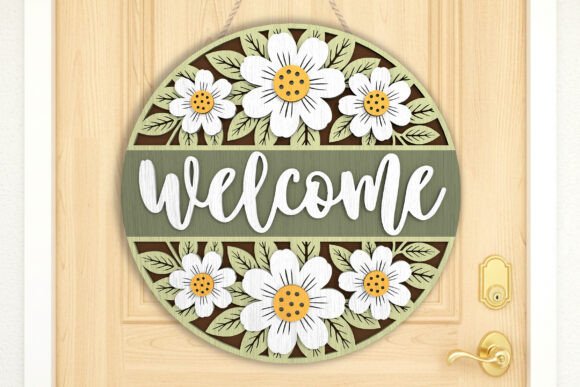 Floral Welcome Door Sign SVG for Laser Cutting and Signs