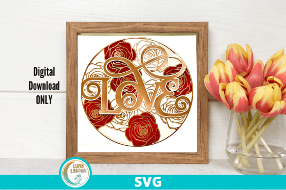 Love and Roses 3D SVG: A Versatile Shadow Box Design for Content Creators