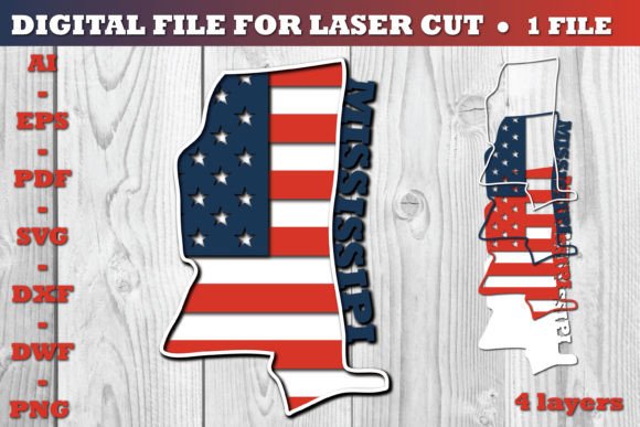 Mississipi USA 3D SVG Flag Paper Cut: A Vibrant Graphic for Crafts and Graphics