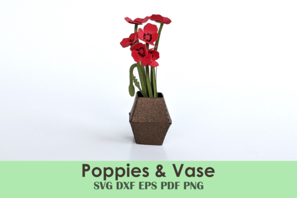Poppy Flower Vase Template: A 3D SVG Paper Flowers Graphic for Content Creators