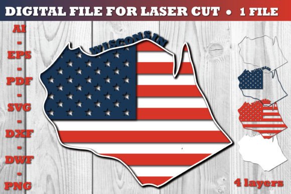 Wisconsin USA 3D SVG Flag Paper Cut for Crafts and Graphics